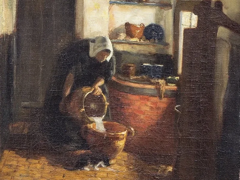 1877-Hendrik Theodorus De Court Onderwater - Donna che versa il latte